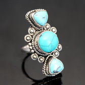 Bijoux Ethniques Indiens Npal Bague Turquoise Npalais Plaqu Argent Longue Pravina 02