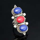 Bijoux Ethniques Indiens Npal Bague Lapis-Lazuli Racine de Corail Npalais Plaqu Argent Longue Asmita 10