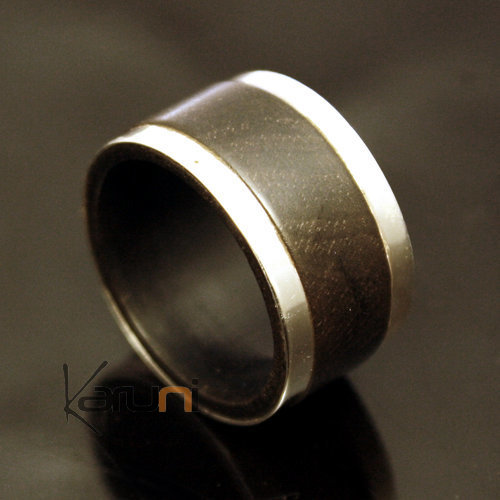 Bijoux Ethniques Indiens Bague Anneau Alliance en Argent et Ebne Design Homme/Femme Inde