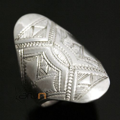 Bague en Argent Navette Gravée 54 Diamantée