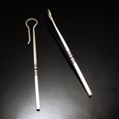 Bijoux Touareg Ethniques Boucles d'Oreilles en Argent et Ebne Massues 14 Fines Carres Lisses