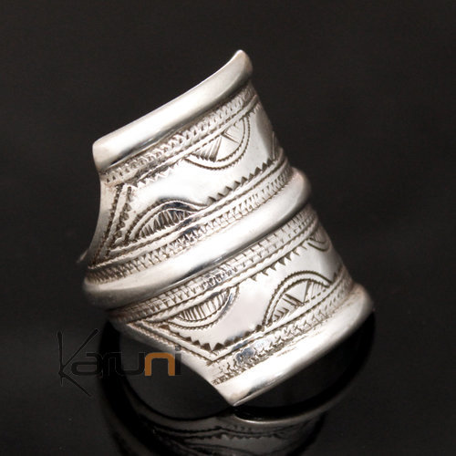Bijoux Touareg Ethniques Bague Chevalire en Argent Grave homme/femme 3 lignes 44