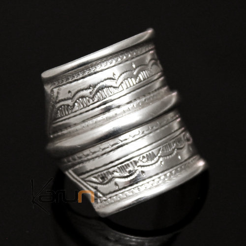 Bijoux Touareg Ethniques Bague Chevalire en Argent Grave homme/femme 3 lignes 45