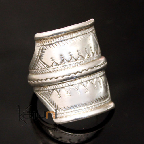 Bijoux Touareg Ethniques Bague Chevalire en Argent Grave homme/femme 3 lignes 46