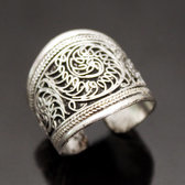 Bijoux Ethniques Indiens Bague Large en Plaqu Argent Filigranes Homme/Femme Rglable Npal Newar  b