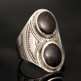 Bijoux Touareg Ethniques Bague en Argent Navette Grave 42 2 Ovales Ebne