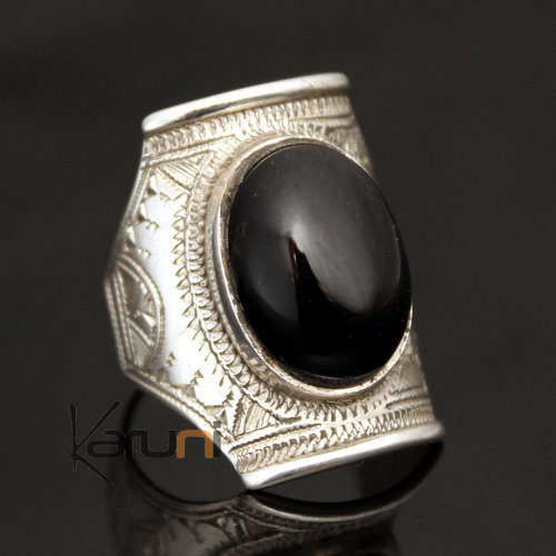 Bague Chevalière en Argent Gravée homme/femme 40 Onyx Noir