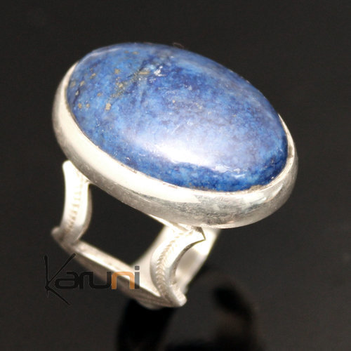 Bague en Argent Lapis Lazuli 09 Homme/Femme Grande Ovale Réglable Gravée