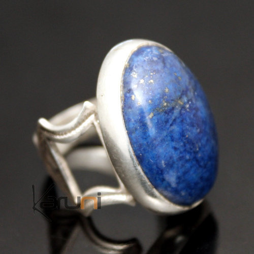 Bague en Argent Lapis Lazuli 09 Homme/Femme Grande Ovale Réglable Gravée