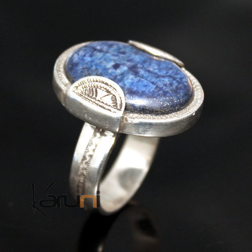 Bijoux Touareg Ethniques Africains Bague en Argent Lapis Lazuli 10 Homme/Femme Ovale b