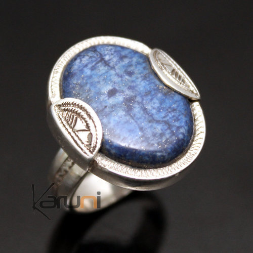 Bijoux Touareg Ethniques Africains Bague en Argent Lapis Lazuli 10 Homme/Femme Ovale