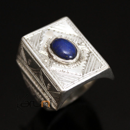 Bague en Argent Lapis Lazuli 20 Homme/Femme Chevalière Rectangle