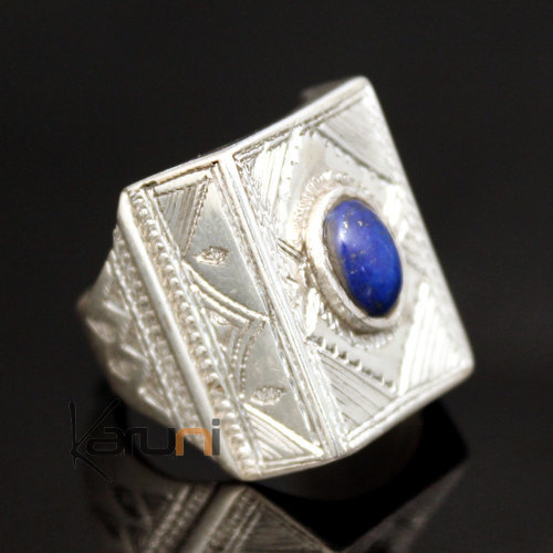 Bague en Argent Lapis Lazuli 20 Homme/Femme Chevalière Rectangle