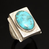 Bijoux Touareg Ethniques Bague en Argent et Turquoise 11 Chevalire Rectangle b