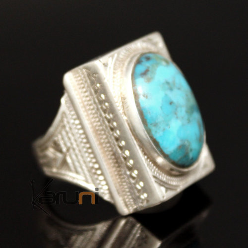 Bague en Argent et Turquoise 11 Chevalière Rectangle