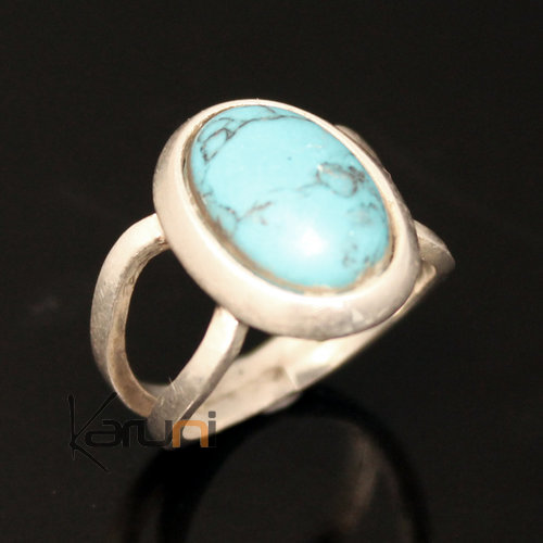 Bijoux Touareg Ethniques Bague en Argent et Turquoise 13 Ovale Howlite b