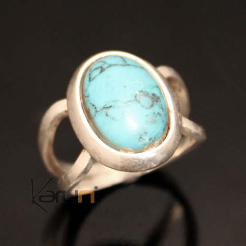 Bijoux Touareg Ethniques Bague en Argent et Turquoise 13 Ovale Howlite c