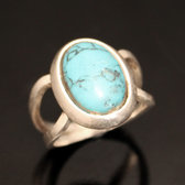 Bijoux Touareg Ethniques Bague en Argent et Turquoise 13 Ovale Howlite c