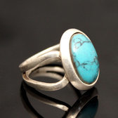 Bijoux Touareg Ethniques Bague en Argent et Turquoise 13 Ovale Howlite