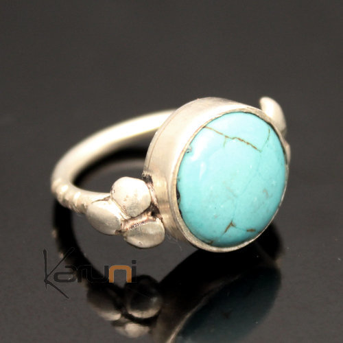 Bijoux Touareg Ethniques Bague en Argent et Turquoise 14 Ronde Howlite b