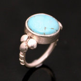 Bijoux Touareg Ethniques Bague en Argent et Turquoise 14 Ronde Howlite