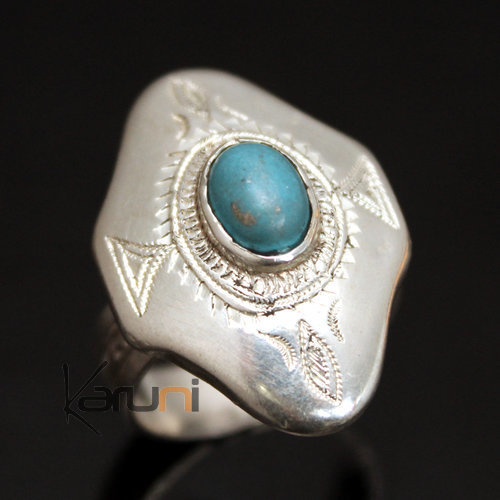 Bague en Argent et Turquoise 16 Gravée