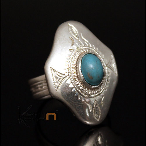 Bague en Argent et Turquoise 16 Gravée