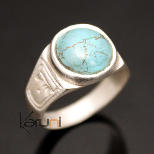 Bague en Argent et Turquoise Howlite Ronde  17 