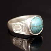 Bijoux Touareg Ethniques Bague en Argent et Turquoise 17 Ronde b
