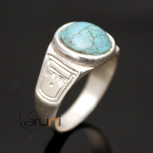 Bague en Argent et Turquoise Howlite Ronde  17 