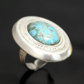 Bijoux Touareg Ethniques Bague en Argent et Turquoise 18 Grande Ovale b
