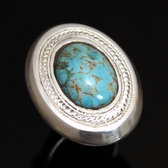 Bijoux Touareg Ethniques Bague en Argent et Turquoise 18 Grande Ovale c