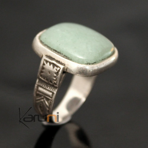 Bijoux Touareg Ethniques Bague en Argent et Aventurine Verte 03 Carre b