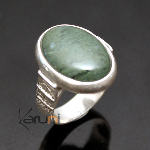 Bague en Argent et Aventurine Verte 04 Ovale