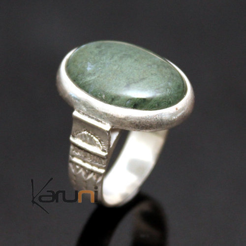 Bague en Argent et Aventurine Verte 04 Ovale