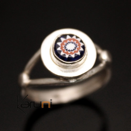 Bijoux Touareg Ethniques Bague en Argent et Verre de Murano 01 Ronde Fine b