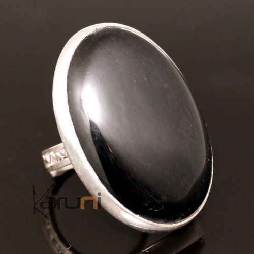 Bague en Argent et Onyx Noir 06 Très Grande Ovale