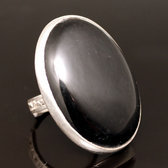 Bijoux Touareg Ethniques Bague en Argent et Onyx Noir 06 Trs Grande Ovale 