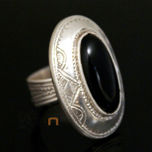 Bague en Argent et Onyx Noir 11 Ovale Haute