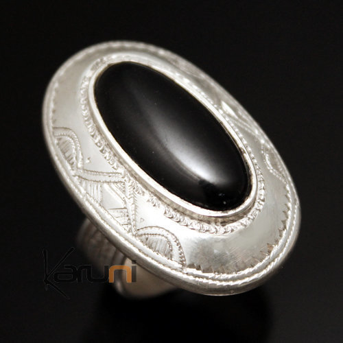 Bague en Argent et Onyx Noir 11 Ovale Haute