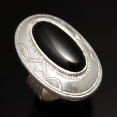 Bijoux Touareg Ethniques Bague en Argent et Onyx Noir 11 Ovale Haute b
