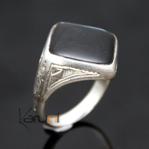 Bague en Argent et Onyx Noir 15 Chevalière Losange