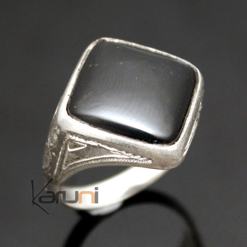 Bague en Argent et Onyx Noir 15 Chevalière Losange