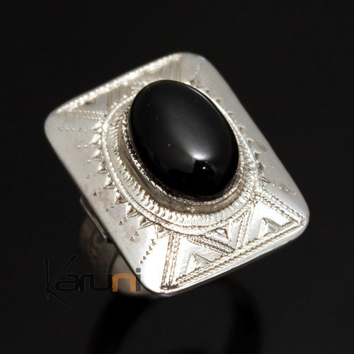 Bague en Argent et Onyx Noir 16 Rectangle