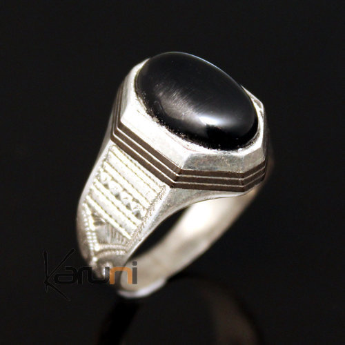 Bague en Argent et Onyx Noir 19 Chevalière Homme/Femme