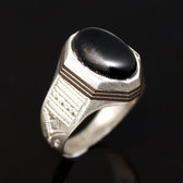 Bijoux Touareg Ethniques Bague en Argent et Onyx Noir 19 Chevalire Homme/Femme