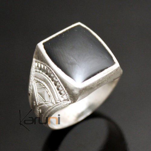 Bague en Argent et Onyx Noir 20 Chevalière Carrée