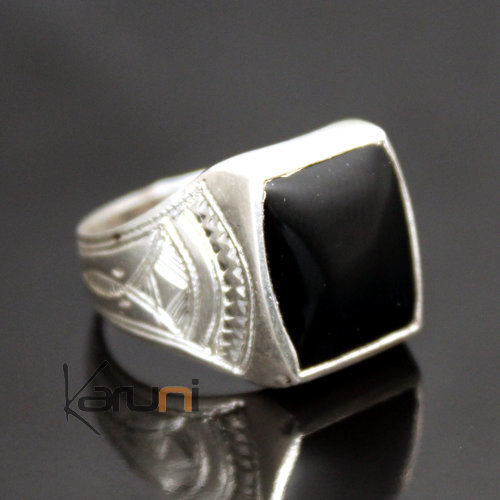 Bague en Argent et Onyx Noir 20 Chevalière Carrée