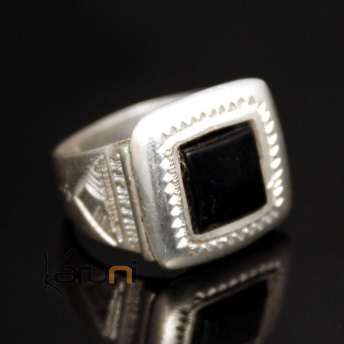 Bague en Argent et Onyx Noir 21 Chevalière Carrée