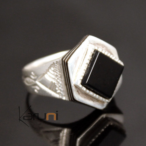 Bague en Argent et Onyx Noir 25 Chevalière Losange